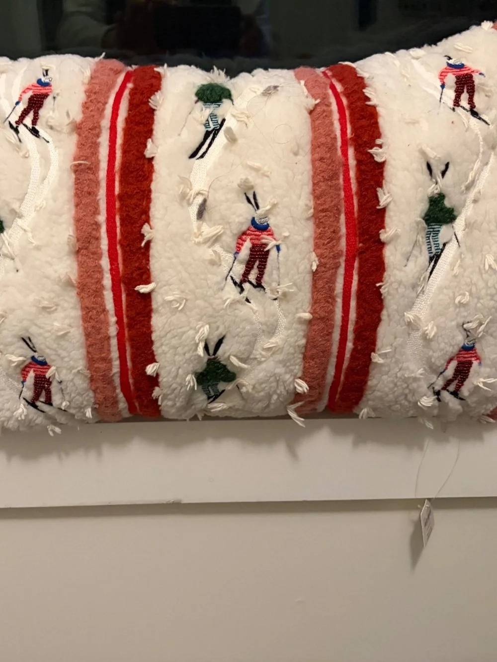 NWT Anthropologie Mountain Skiers Embroidered Pillow in Bunny Slopes new